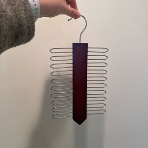 Wood and Metal Tie Organizer Rack in Dark Brown and Silver